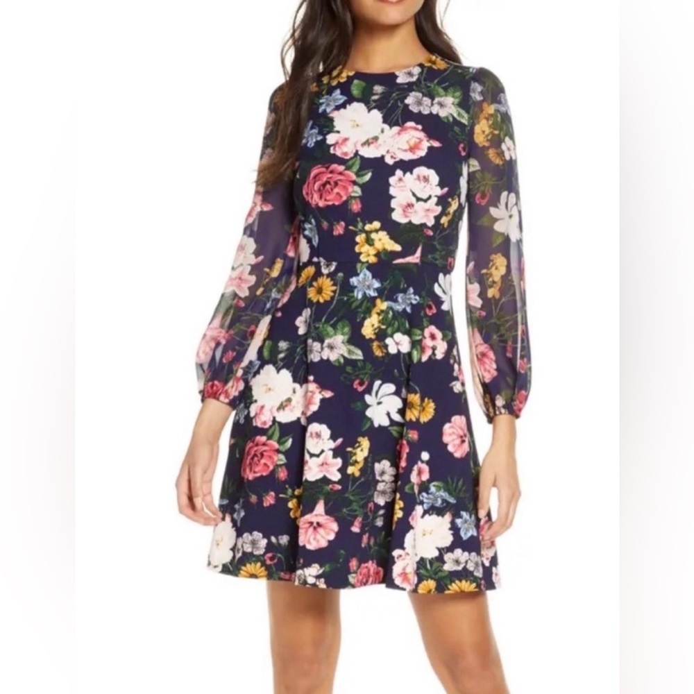 Vince Camuto navy floral fit and flare dress